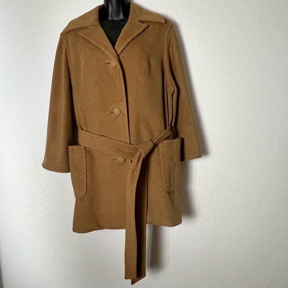 70s CASHMERE WRAP COAT TAN RELAXED MINIMALIST CUSTOM TAILORED XL HERMES XL - Picture 2 of 16